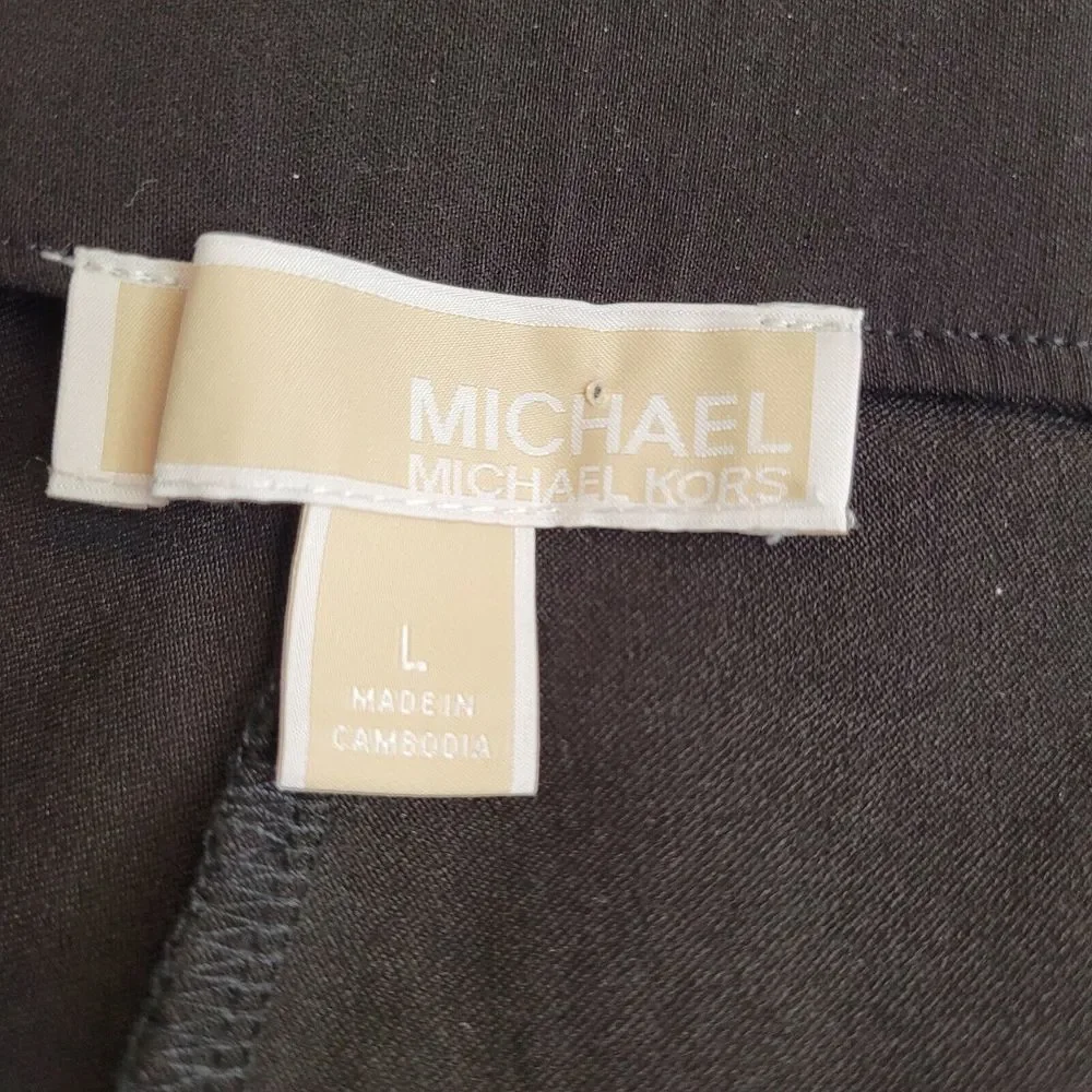 Michael Michael Kors Leggings Womens L Black Excellent Gold Logo Ponte Pants